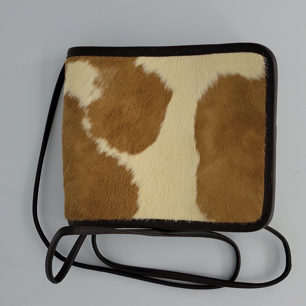Zippi Leather Cow Print Hair Brown Crossbody Purse Bag